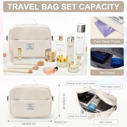 Gym Bag Womens with Shoes Compartment Travel Duffel Bag Cream White - color: B15-Off White+Toiletry Bag