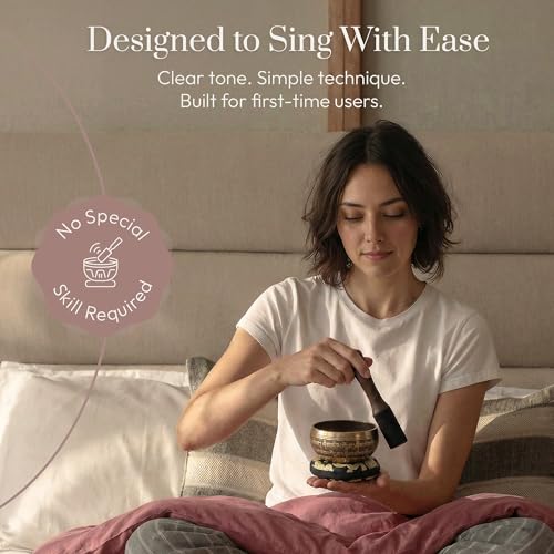 Silent Mind Tibetan Singing Bowl Set – Easy to Play & Beginner Friendly Meditation Bowl with Cushion & Mallet | Stress Relief & Mindfulness | Gift-Ready - color: Gold, size: Without Case