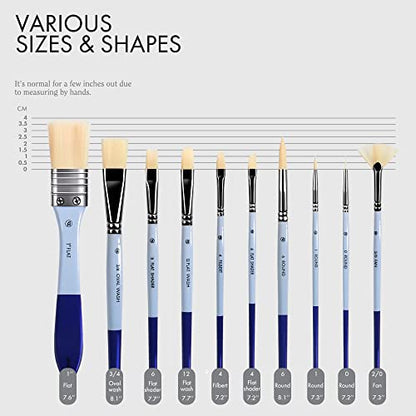 ARTIFY 10 Pieces Paint Brush Set, Intermediate Series, Includes a Carrying Case, Premium Synthetic Hair Brushes for Acrylic, Watercolor, Oil and Gouache Painting (Blue - Synthetic Hair) - color: Blue