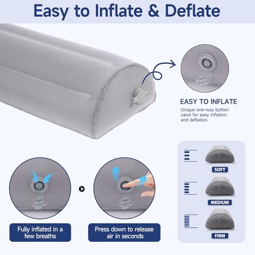 Inflatable Bolster Pillow for Legs, Knees & Back – Lightweight,Half Moon Support Cushion for Sleeping & Travel – Soft Milk Fiber & TPU – Adjustable Lumbar, Knee & Ankle Support 51x21x12cm