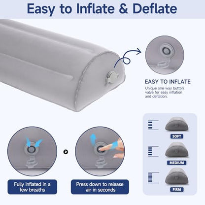 Inflatable Bolster Pillow for Legs, Knees & Back – Lightweight,Half Moon Support Cushion for Sleeping & Travel – Soft Milk Fiber & TPU – Adjustable Lumbar, Knee & Ankle Support 51x21x12cm