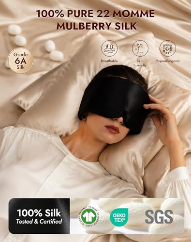 SilkSilky 22 Momme Mulberry Silk Sleep Mask for Side Sleepers, Black - color: Black