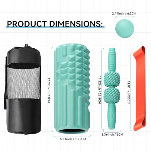 5 in 1 Foam Roller Set, High Density Patented Exercise Roller - color: Tiffany Green