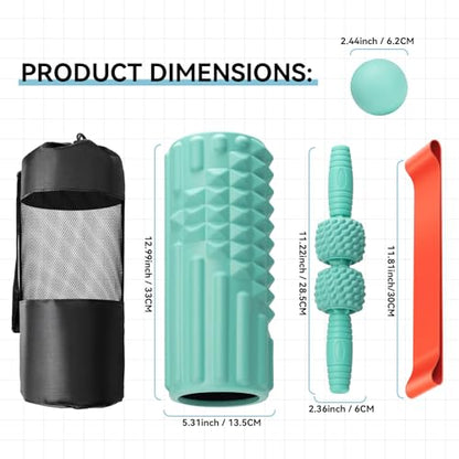5 in 1 Foam Roller Set, High Density Patented Exercise Roller - color: Tiffany Green