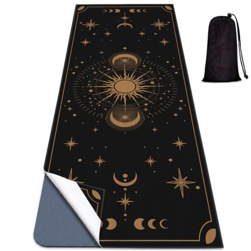 Yoga Mat Towel, Hot Yoga Non Slip with 4 Corner Pockets, 70 x 26 in | Soft Absorbent Microfiber With Four Corner Pockets, Fits Over Yoga Mats For Hot Yoga, Pilates, Gym, And Travel - color: Boho Sun-03, size: Small