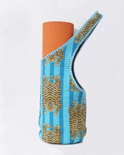 INDIAN CRAFT CASTLE Yoga Mat Bag | Tote Mat Bag | Sling Yoga Tote w/Large Side Pocket & Zipper Pocket | Yoga Mat Carrier Fits Most Size Mats - color: Aqua and Yellow