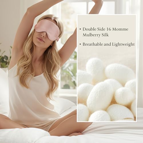 Silk Eye Mask for Sleeping 100% Mulberry Silk Women Men Blindfold,3D Luxury Travel Smooth Elastic Strap Eye Masks Breathable Cooling Soft Night Sleep Work Eyeshade Cover,Pink - color: Pink
