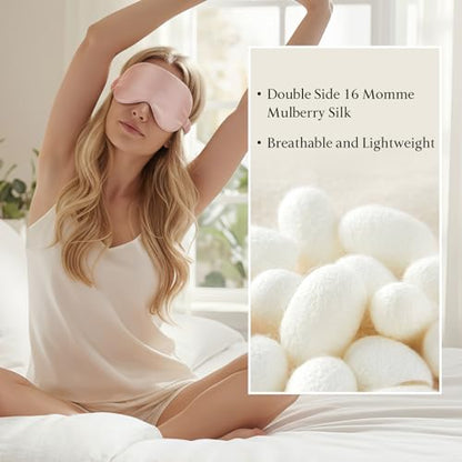 Silk Eye Mask for Sleeping 100% Mulberry Silk Women Men Blindfold,3D Luxury Travel Smooth Elastic Strap Eye Masks Breathable Cooling Soft Night Sleep Work Eyeshade Cover,Pink - color: Pink