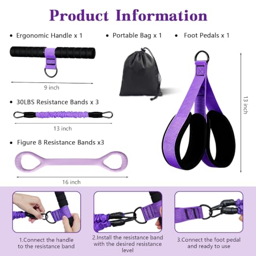 Pedal Resistance Band with Handles & Figure 8 Bands Set, Adjustable Foot Pedal Exerciser & Elastic Rope, Full Body Workout for Abs Arms Legs Waist Core, Pilates Yoga Sit Up Home Gym Equipment