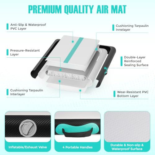Inflatable Gymnastics Mat Air Tumble Track Tumbling Mats with Pump - color: Green Black, size: 10ft*3.3ft*4inch(3m*1m*10cm)