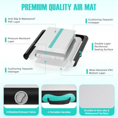 Inflatable Gymnastics Mat Air Tumble Track Tumbling Mats with Pump - color: Green Black, size: 10ft*3.3ft*4inch(3m*1m*10cm)
