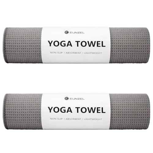 Eunzel 2 Pack Hot Yoga Towel, Non-Slip Yoga Mat Towel with Grip Dots Stickyfiber Sweat Absorbent Towel for Hot Yoga, Pilates and Workout 72" x 24", Grey - color: Grey