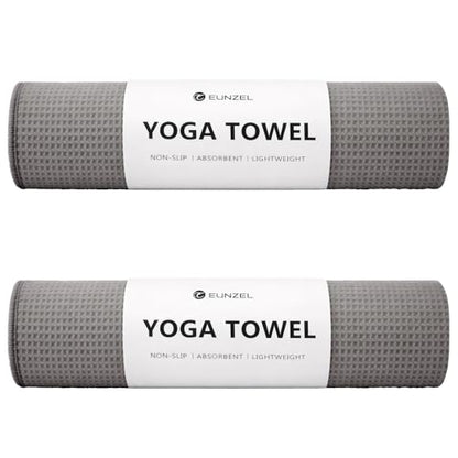 Eunzel 2 Pack Hot Yoga Towel, Non-Slip Yoga Mat Towel with Grip Dots Stickyfiber Sweat Absorbent Towel for Hot Yoga, Pilates and Workout 72" x 24", Grey - color: Grey