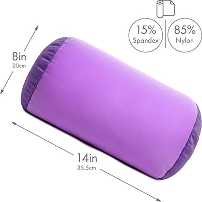 Microbead Bolster Neck Roll Pillow, 14x8 in Cylinder Tube, Pale Purple | Silky feel fabric helps prevent wrinkles & hair breakage; feather-light beads gently cushion head & shoulders as you rest - color: Pale Purple