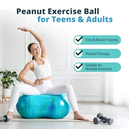 18''/20'' Peanut Ball for Kids & Adults, Anti-Burst Exercise Ball - color: Blue-green, size: 20''(50cm*100cm)