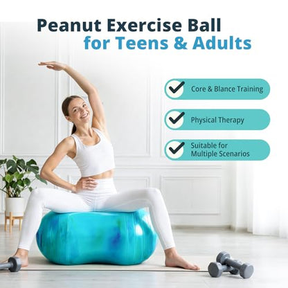 18''/20'' Peanut Ball for Kids & Adults, Anti-Burst Exercise Ball - color: Blue-green, size: 20''(50cm*100cm)