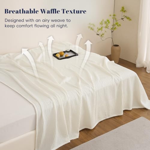 PHF Lightweight Waffle Weave Blanket King for Bed Coconut White 104"x90" - color: Coconut White, size: King(104"x90")