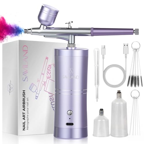 SAVILAND 2026 Airbrush for Nails 25 PSI Nail Airbrush Machine | 0.3mm DLC-Coated Nozzle, Flow-Locked Atomization & Steady Output, Dual-Charge Cordless Portable AirBrush for Nail Art - color: A-Purple
