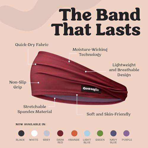 Good Bands Sweat Headbands for Men and Women, Non Slip Workout Sweatband - color: Dark Red, size: Single