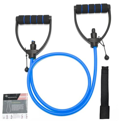 ZHIAMZ Exercise Bands with Handles, Resistance Tube & Door Anchor | Physical Therapy & Rehab, Natural Rubber Tube, Adjustable, D-Handles, Strength, Pilates, Workout - color: Blue (Extra Heavy)
