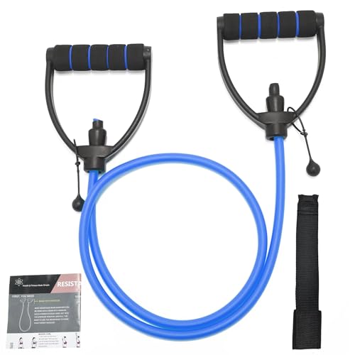 ZHIAMZ Exercise Bands with Handles, Resistance Tube & Door Anchor | Physical Therapy & Rehab, Natural Rubber Tube, Adjustable, D-Handles, Strength, Pilates, Workout - color: Blue (Extra Heavy)