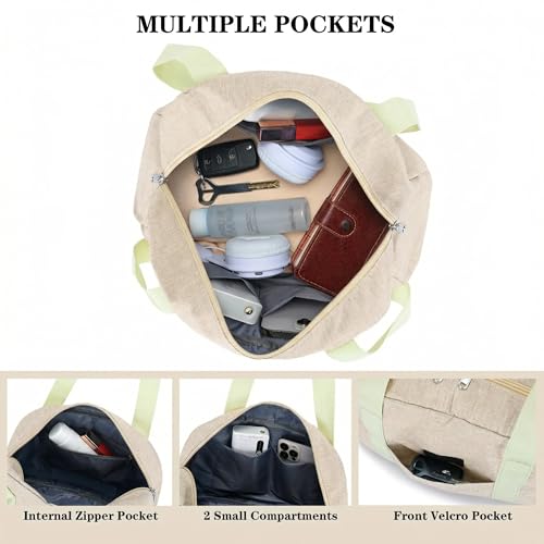 Mini Gym Bag for Women Girl 12 inch Small Gym Tote Lightweight Carry On Bag - color: Beige