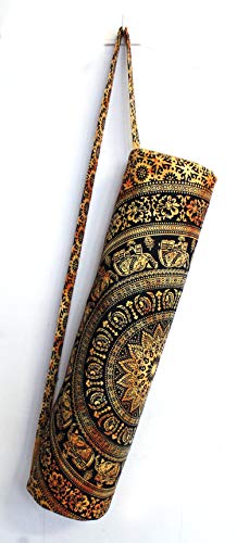 INDIAN CRAFT CASTLE ICC Yoga Mat Bag Carrier Full-Zip Exercise Yoga Mat Carry Bag for Women Men with Multi-Functional Storage Pockets and Adjustable Shoulder Strap 26X6 Inches - style: Yellow 4 Flower