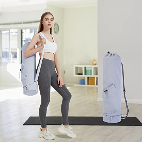 sportsnew Yoga Mat Bag Drawstring Pocket-Full Zip Cargo Yoga Mat Carrier Bag with Water Bottle Pocket and Bottom Wet Pocket Exercise Yoga Mat Carrier Multi-Functional Storage Bag, Blue & Black