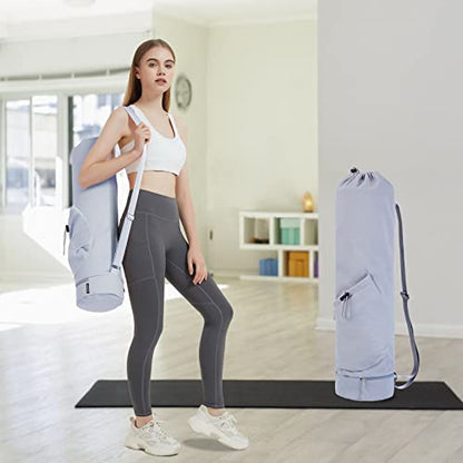 sportsnew Yoga Mat Bag Drawstring Pocket-Full Zip Cargo Yoga Mat Carrier Bag with Water Bottle Pocket and Bottom Wet Pocket Exercise Yoga Mat Carrier Multi-Functional Storage Bag, Blue & Black