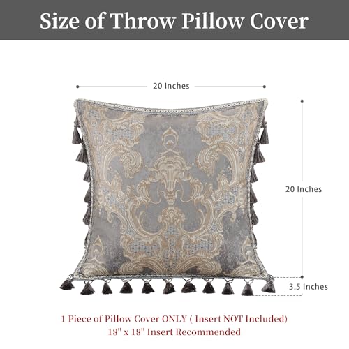 Loom and Mill Luxury Grey Jacquard Throw Pillow Cover 20 x 20 Inch 1 Piece - color: Grey