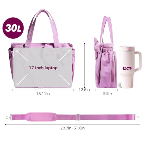Gosect Women’s Crush Bow Puffer Tote Bag, Water Resistant Laptop Travel Yoga Work Bag - color: Pink