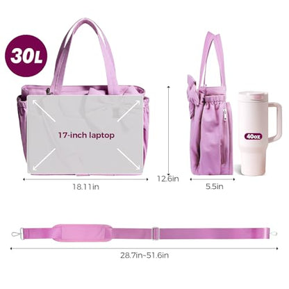 Gosect Women’s Crush Bow Puffer Tote Bag, Water Resistant Laptop Travel Yoga Work Bag - color: Pink
