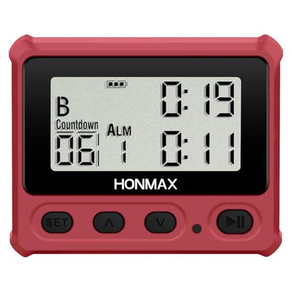 Digital Interval Timer, Stopwatch with Backlight, USB-C Rechargeable Clock, Red - color: Red