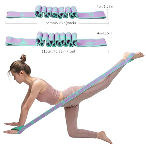 9 Loops Elastic Yoga Stretching Strap Pattern Guide, Resistance Stretch Band for Flexibility, Pilates, Dance, Gymnastics, Ballet, Physical Therapy, Leg & Body Stretching - color: Purple