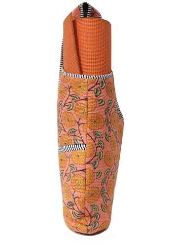 INDIAN CRAFT CASTLE Yoga Mat Bag | Tote Mat Bag | Sling Yoga Tote w/Large Side Pocket & Zipper Pocket | Yoga Mat Carrier Fits Most Size Mats - color: Peach Yellow