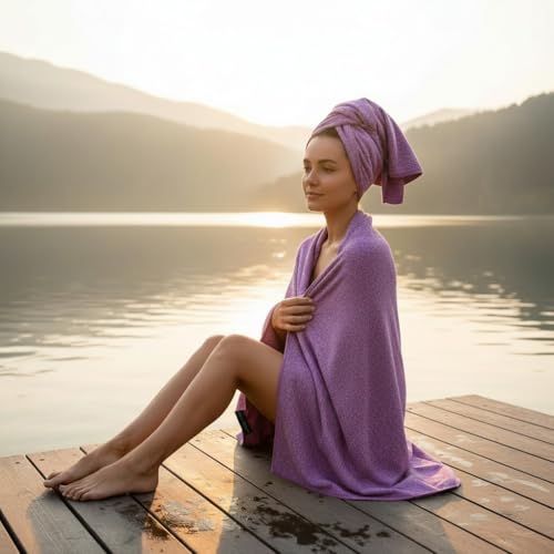 2-Pack Microfiber Towel - XXL Travel Quick Dry and Extra Soft Microfiber Towels, Lightweight and Compact for Gym, Swim Practice, Travel, Backpacking, Camping, RV, Beach, Camping - color: Purple Marle