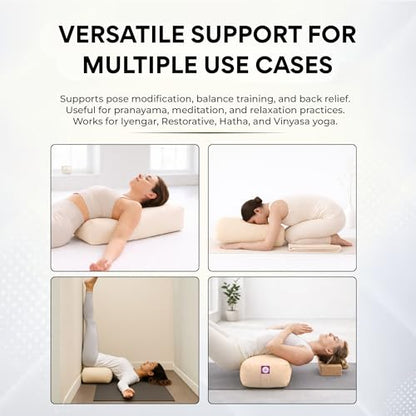 Yogikuti Cotton-Filled Rectangular Bolster for Iyengar Yoga- Cotton Pillow Best for Back Support & Chest-Opening in Restorative Poses, Meditation (Beige)
