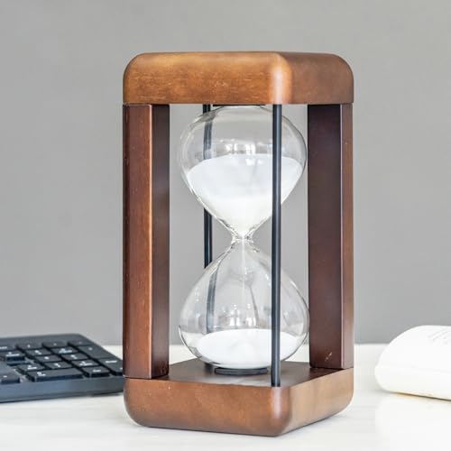 Large Premium Walnut Hourglass,60 Minutes Sand Timers,Hour Glass with Sand Timer for Gift,Hourglass Decor for Home, Desk,Office, Wedding Decor (White) - color: White