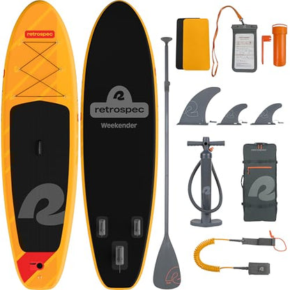 Retrospec Weekender Inflatable Stand Up Paddle Board Includes Paddle, Pump, and Accessories 10’6” Lightweight iSUP, Puncture Resistant Inflatable Paddle Board for Adults - color: Sunglow 1