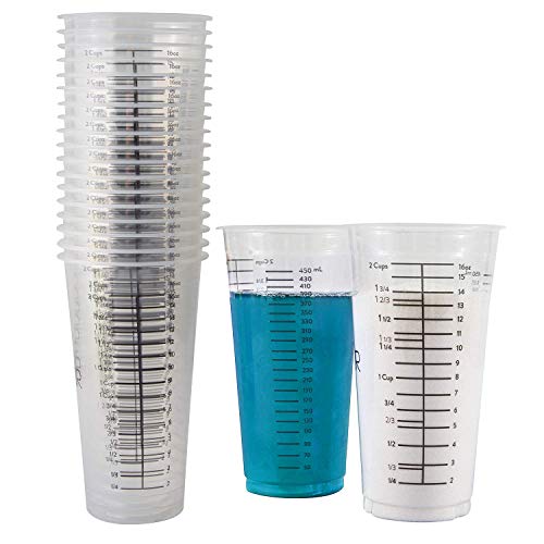 Disposable Measuring Cups for Resin – Pack of 20 16oz Clear Plastic Graduated Epoxy Mixing Cup for Paint, Resin, Stain – 1/2 Pint Reusable Plastic Measuring Cup for Cooking & Baking