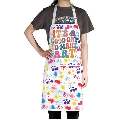 WZMPA Artist Painters Apron With Pockets - It's A Good Day to Make Art - Adjustable Apron for Teacher, Lover, Student Gift - color: Make Art F White