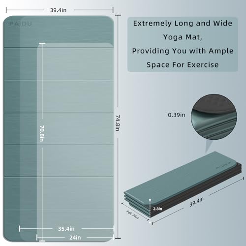 PAIDU Foldable Yoga Mat 10MM Thick 75‘’x40‘“ Quick Fold Easy Storage - color: Deep green+Black
