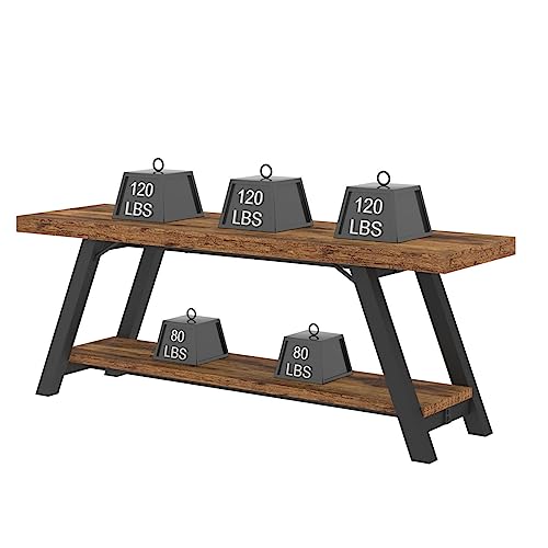 LVB Rustic Entryway Bench with Storage, Hallway Bench for Entryway, 47 in - color: Rustic Brown