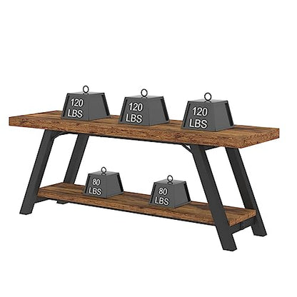LVB Rustic Entryway Bench with Storage, Hallway Bench for Entryway, 47 in - color: Rustic Brown
