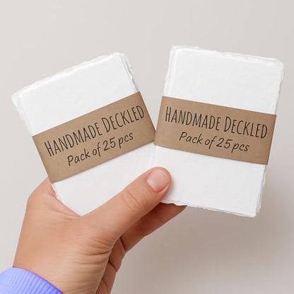 Handmade 200 GSM Cotton Rag Deckle Edge Paper – Pack of 25 Sheets – Premium Textured Wedding Invitation, Calligraphy, Watercolor Mixed Media -2x3" (Place Card)) - size: 2x3" (Place Card)