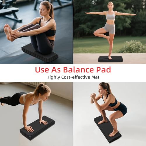 WEILA 1/2 Inch 70"x24" Foldable TPE Yoga Mat, Thick Non Slip Pilates Mat - color: Charcoal