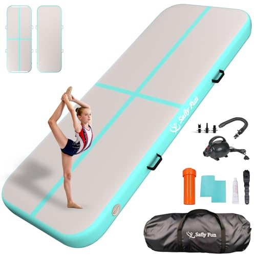 Inflatable Gymnastics Mat 6.6ft/10ft Air Tumble Track Training Mat 4/8 inches Thick Tumbling mat with Electric Pump for Home Use/Tumble/Gym/Training/Cheerleading/Water/Yoga - color: Mint Green, size: 10ft*3.9ft*8in