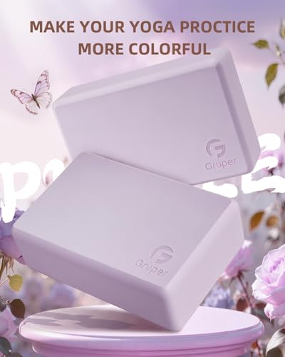 Gruper Yoga Blocks 2 Pack, 9"x6"x3" Exercise Blocks High-Density EVA Foam Blocks with Soft Non-Slip Surface, Lightweight Yoga Props for Yoga Pilates Meditation & Stretching - color: Lavender