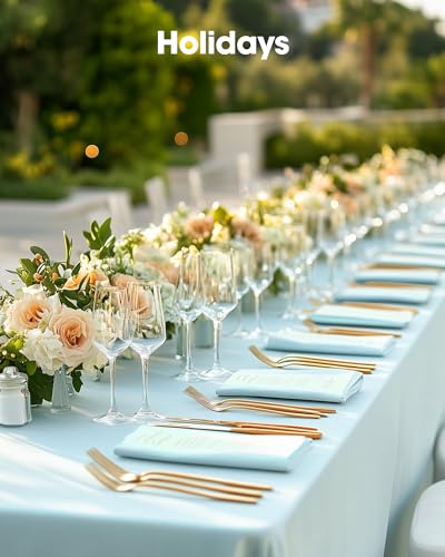 Pureegg Plastic Table Cloth Disposable 8 Pack 54 x 108 Inch, Light Blue | Easter Party, Wedding, Picnic, Leakproof & Sturdy, Light Blue, Tablecloth - color: Light Blue, size: 54" X 108" Rectangle
