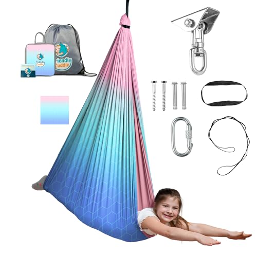 Compression Sensory Swing Adult & Kids, Indoor Outdoor Pod, Holds 300lb | indoor sensory swing for kids, outdoor sensory swing indoor, sensory swing kids, sensory toys, 360 swivel hammock swing - color: Pink Teal Lavender